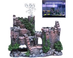 Aquarium Castle Landscaping - Aquarium Castle - Vis- en garnalenschuilplaats - 17×7×13 cm - Antiek Kasteel - Bubbel Aquarium Decoratie - Visdecoratie - Aquarium Accessoires - Hars - Grijs