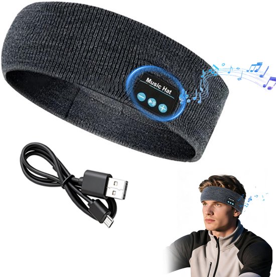 Draadloze Bluetooth-muziek sporthoofdband - Ultrazachte slaaphoofdband aan de zijkant - Oplaadbare en wasbare hoofdband - Uitgerust met HD-stereoluidsprekers - Perfect voor slapen, sporten, hardlopen, yoga, slapeloosheid, vliegreizen en meditatie