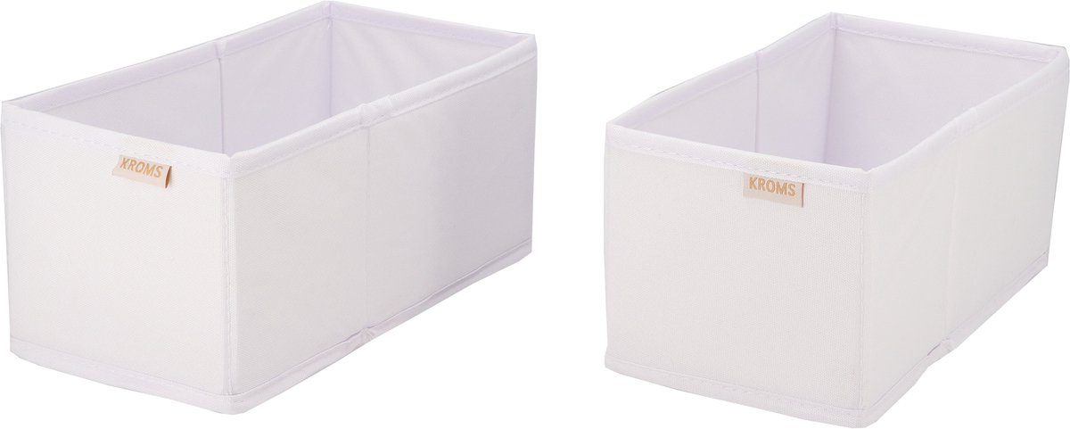 KROMS Lade organizer bakjes 28x14x13cm 2-delig - Wit - Kleding opbergbox– Kleding organizer opbergsysteem – Lade organizer kledingkast & IKEA PAX – Kleding organizer opvouwbaar