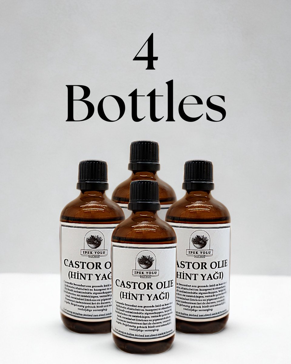 Ipekyolu Castor Olie 100% Biologisch - 4x100ml - Koudgeperst en Hexaanvrij - Castor Olie als Wimperserum, Haarolie en Huidolie - Rijk aan Vitamine E en Ricinolzuur - Ricinusolie - Hint Yagi