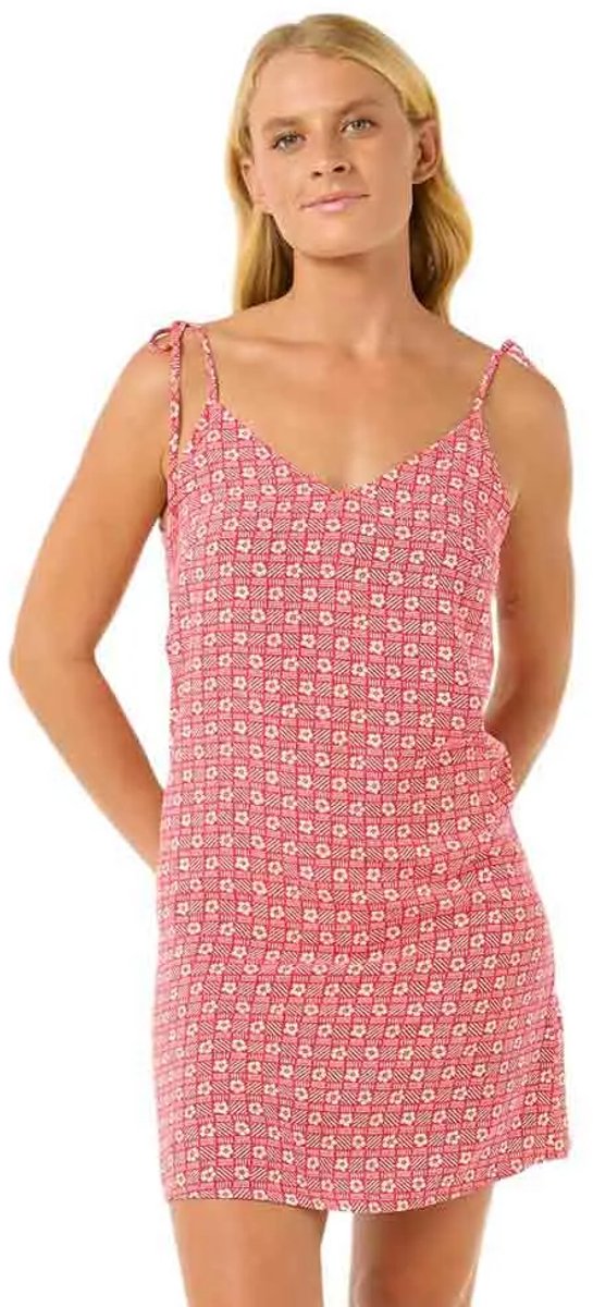 Rip Curl Cala Mayor Mini Tie Mouwloze Korte Jurk M Vrouw Rood