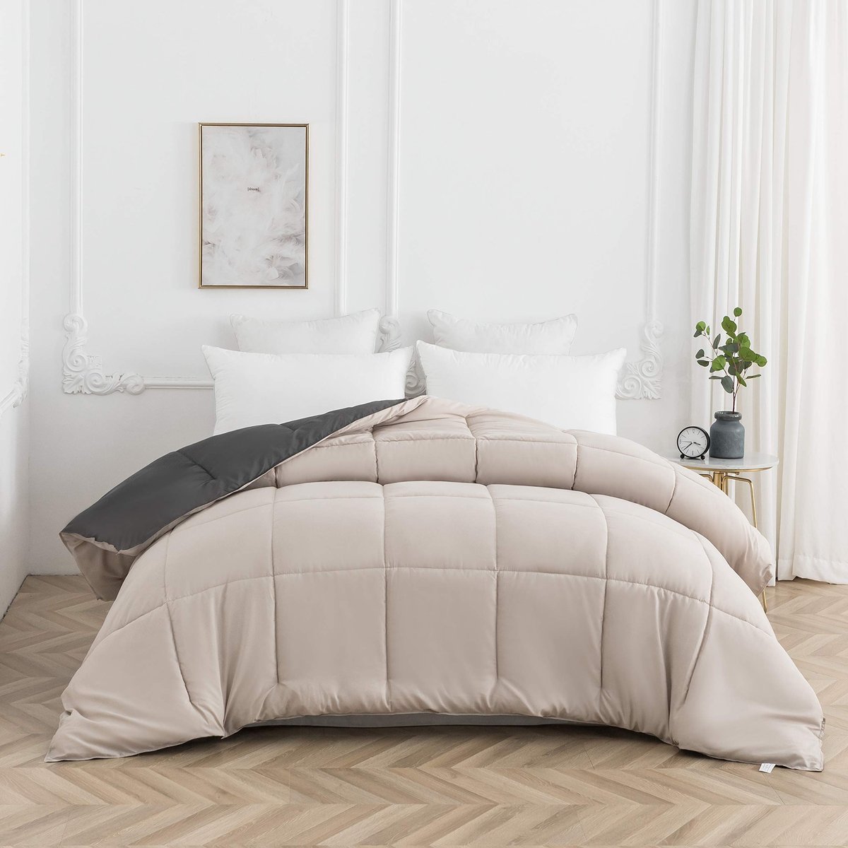 Ibenzoa Dubbelzijdig gewatteerd dekbed voor herfst en winter met antiallergische eigenschappen Beige/Grey