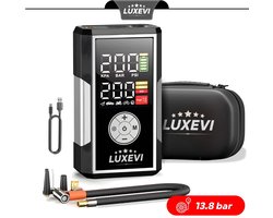LUXEVI Luchtcompressor Draagbaar- Elektrische Bandenpomp Bandenpomp aut - compressor 12v - 13.8 Bar / 200 PSI - Voor Auto, Motor & Fiets - Met Koffer, Zaklamp & USB-C