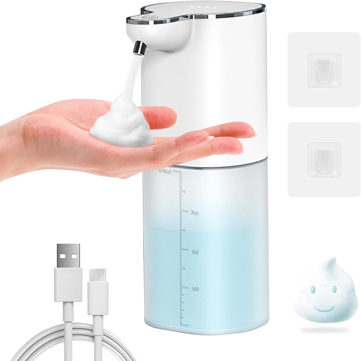 Ynkkvre - Automatische Zeepdispenser met Sensor – 400ml Schuimdispenser, IPX5 Waterdicht, USB Oplaadbaar, 4 Instelbare Niveaus, Hygiënisch Handsfree Ontwerp-Schuimversie