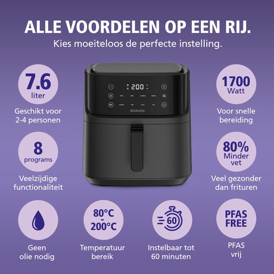 Brabantia Airfryer 7.6 liter Per stuk aanbieding bij Dirk