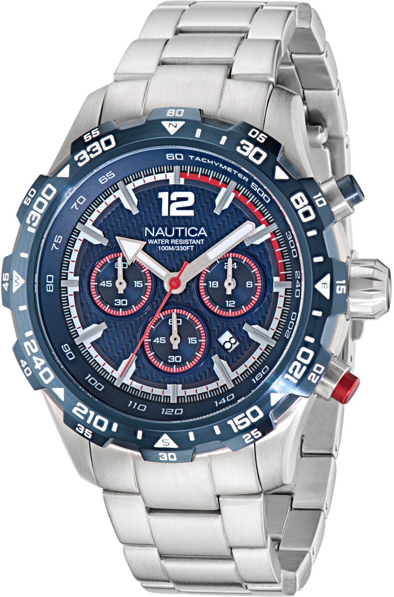 Nautica Nst Kwarts Analoog Horloge Blauw Case: 100% Roestvrij Staal | Armband: 100% Roestvrij Staal 46 mm NAPNSS404