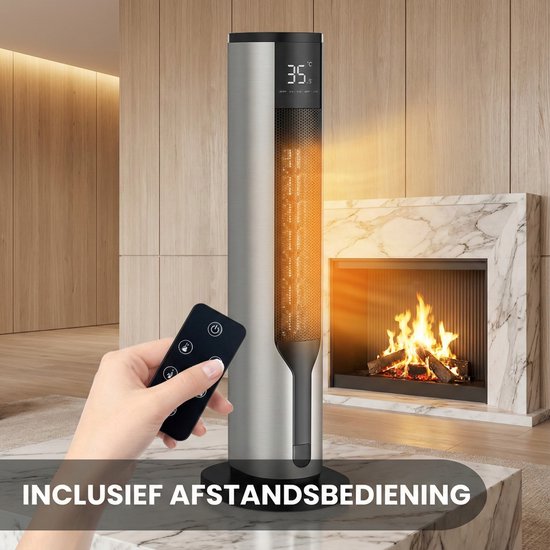 HeatSense® Elektrische Kachel en Ventilator - 2-in-1 Heater - 2000W Ventilatorkachel - Verstelbare Temperatuur - Electrische Keramische Kachel met Stoffilter - Winter en Zomer - Platina Grijs