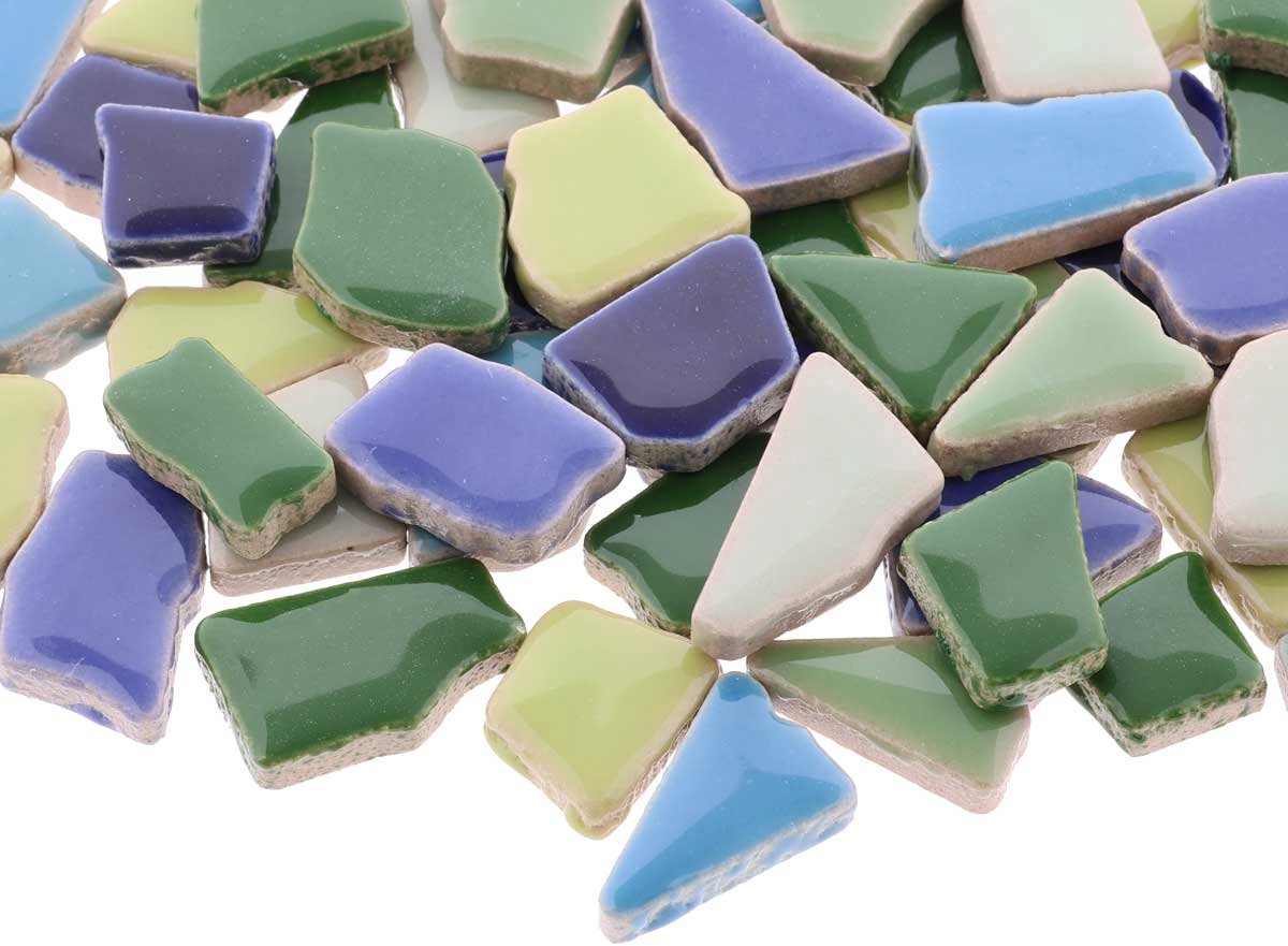 Mozaïek puzzelsteentjes keramiek - mix blauw-groen; 500 gram XL-pack