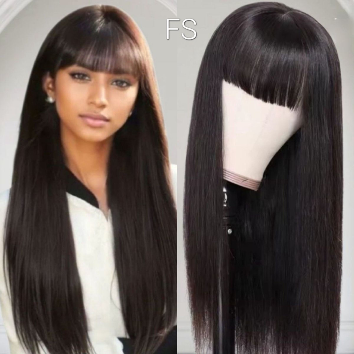 Frazimashop- Braziliaanse Remy steil pruik- 22 inch steil Dames pruiken met pony -Straight 100%human hair none lace wigs With pony