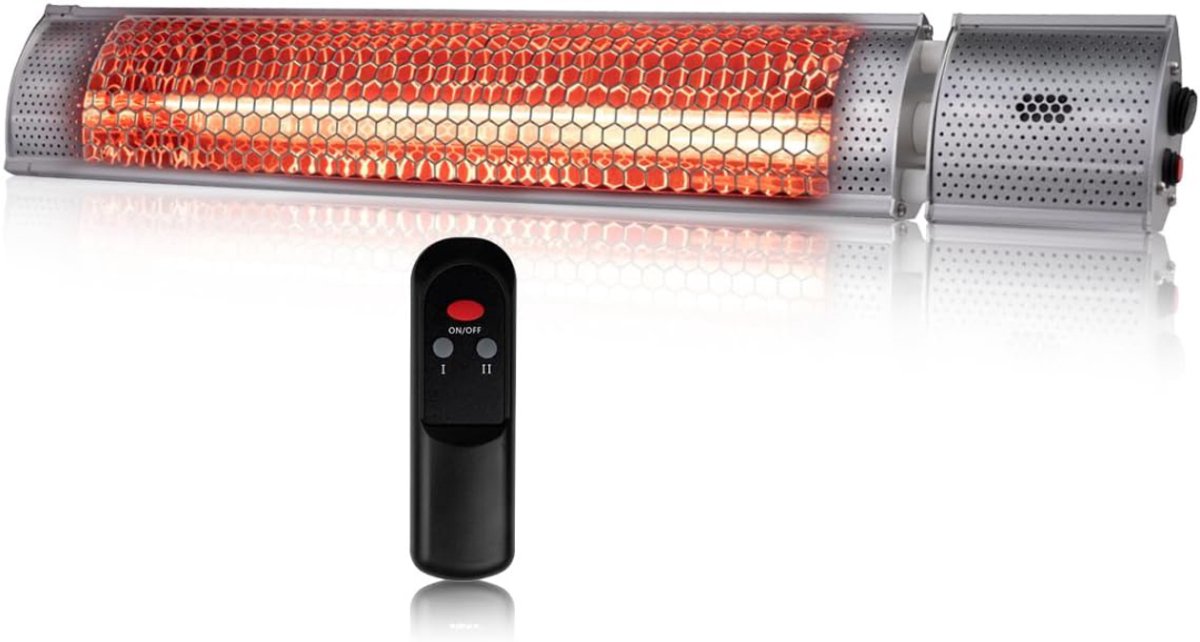 VH Supplies® Terrasverwarmer Elektrisch - Infrarood Verwarming - Heater voor Buiten - 2000W - 2 Standen - 68B x 10H x 7D cm