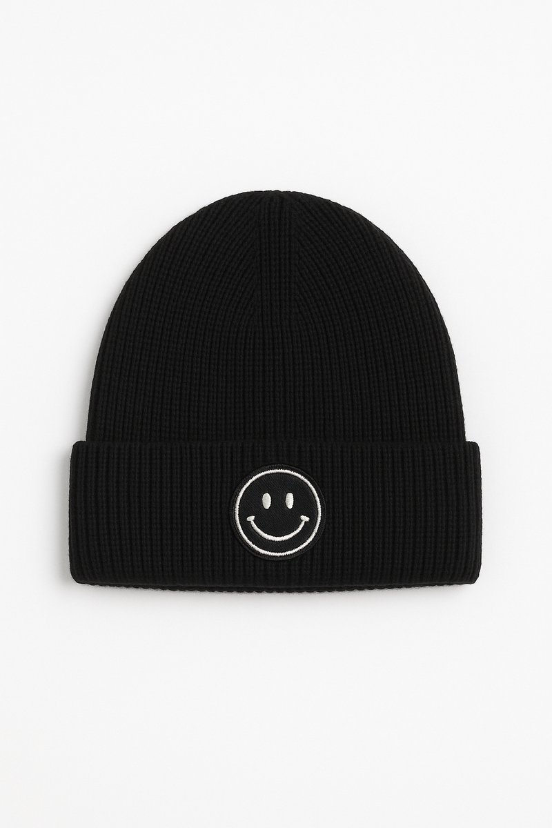 Hidzo Beanie - Muts - Smiley - Polyester - Zwart - Kindermuts