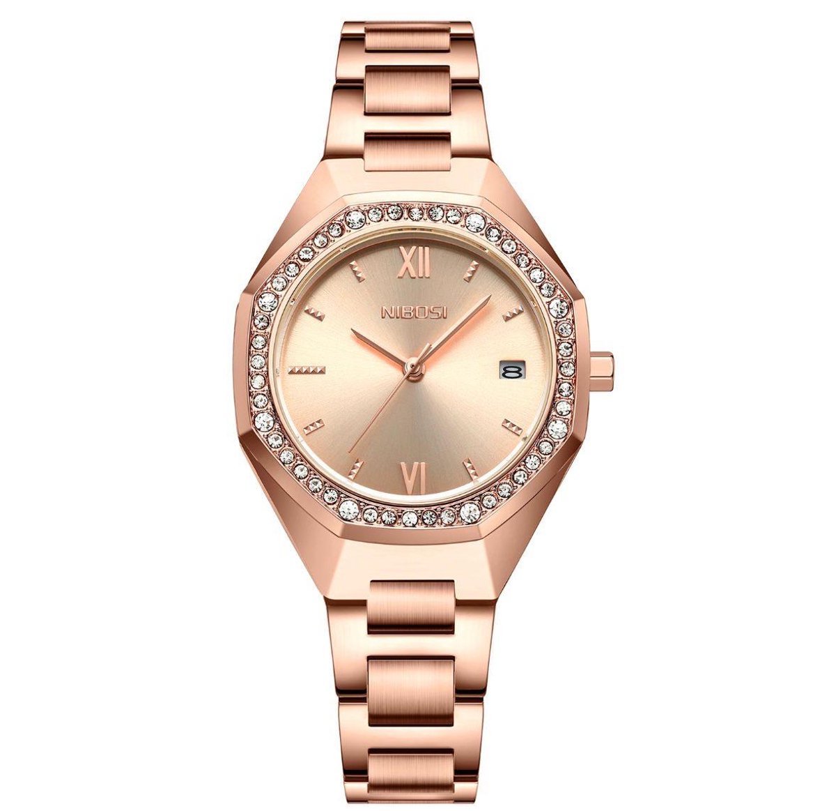 Nibosi - Dameshorloge - Polshorloge - Dames - Horloge - Horlogedoos - Vrouwen - Rosé - RVS - Diamonds