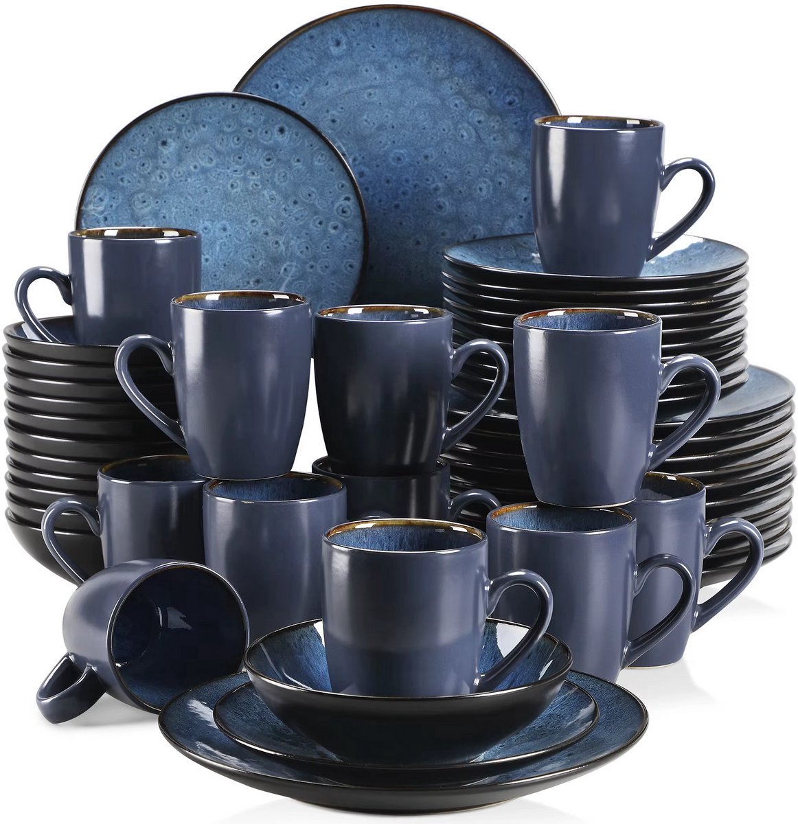 Luxe Serviesset – 48 delig – 12 persoons – Keramiek - Bordenset – Dinner platen – Dessertborden - Kommen - Mokken - Blauw