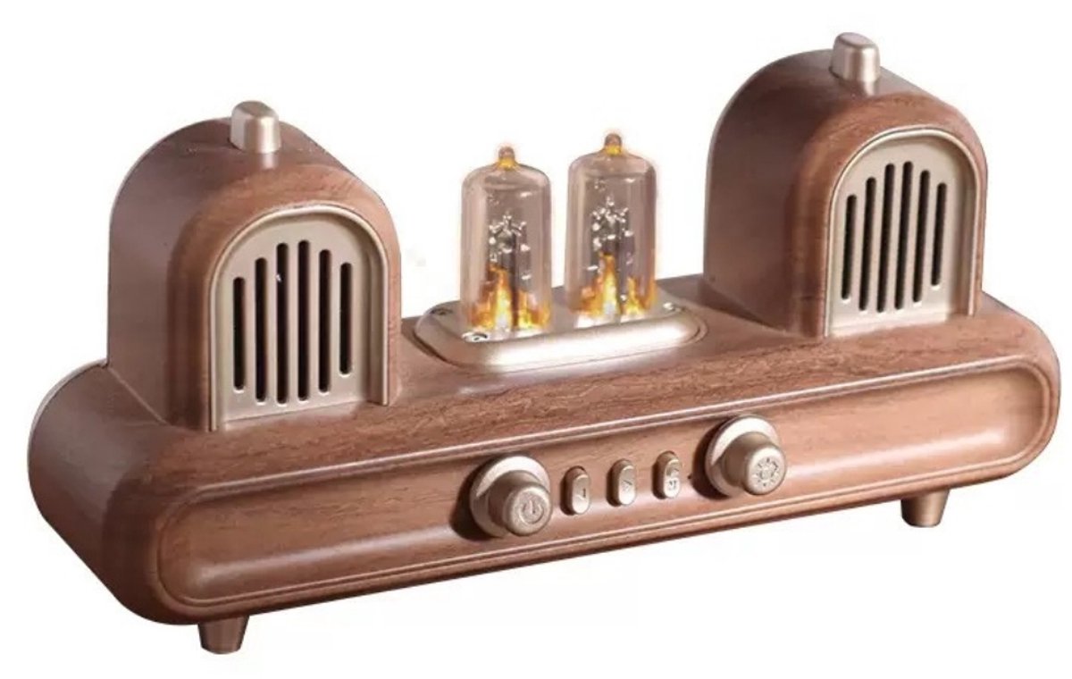 RetroLight Stereo Bluetooth Speaker met FM Radio – 10W Stereo Geluid – Retro Tube Lights – Bluetooth 5.4 – TWS Pairing – TF/USB/AUX