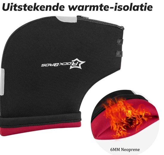 Zwarte stuurhandschoen met rode voering, 6mm neopreen, met Rockbros logo.