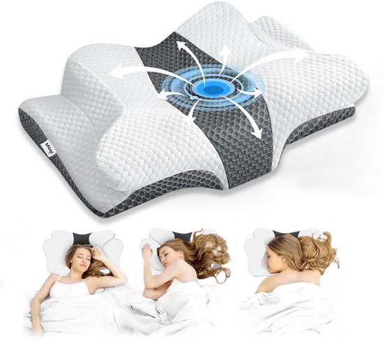 Maqi Living® Hoofdkussen Memory Foam voor Nekklachten Luna – Orthopedisch & Ergonomisch kussen - Geschikt voor rug-, zij- en buikslapers - Traagschuim - Wit