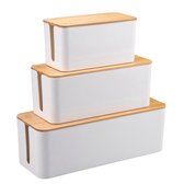BUDDLEY Kabelbox Wit Bamboe (SET) - Kabeldoos - Kabel Opbergbox Stekkerdoos - Kabel Management onder bureau - Kabel Organiser Bureau - Kabel Organiser - Kabelbox Stekkerdoos - CableBox - Kabel Doos - Kabelbox voor snoeren wegwerken