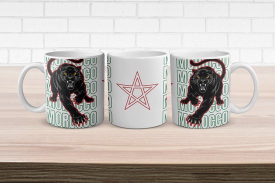 Morocco Mug personnalisée avec Logo et Texte - Mug d'impression avec panthère noire Morocco - Mug Thé / Coffee - Qualité personnalisée élevée