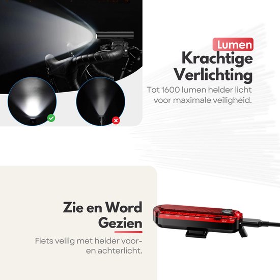 Powerbank Fietslamp Set - Krachtige 1600 Lumen LED - USB Oplaadbaar - Waterdicht - Powerbankfunctie - Voor & Achterlicht — afbeelding 5