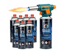 Eurocatch Gasbrander Set - 1300°C - Elektrische Ontsteking - Instelbaar Brandvermogen - Inclusief 8× 227g Gascartridge - Professionele Gasbrander