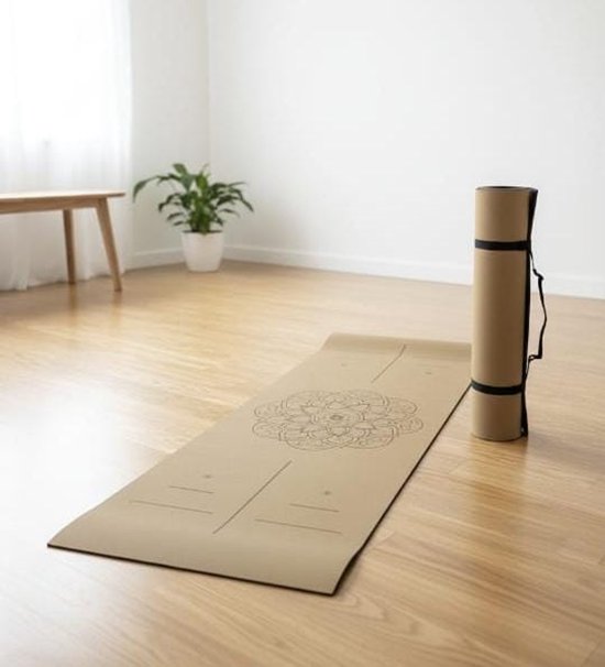 yogamat - Yogamat Kurk MANDALA – Antislip –Milieuvriendelijk met TPE-Onderlaag –183×61,5×0,5 cm –Voor Yoga, Pilates, Spirituele Momenten, Ontspanning en Fitness–Inclusief Gratis Draagriem–Lichtgewicht, Duurzaam en met Gerecyclede Verpakking/ MANDALA