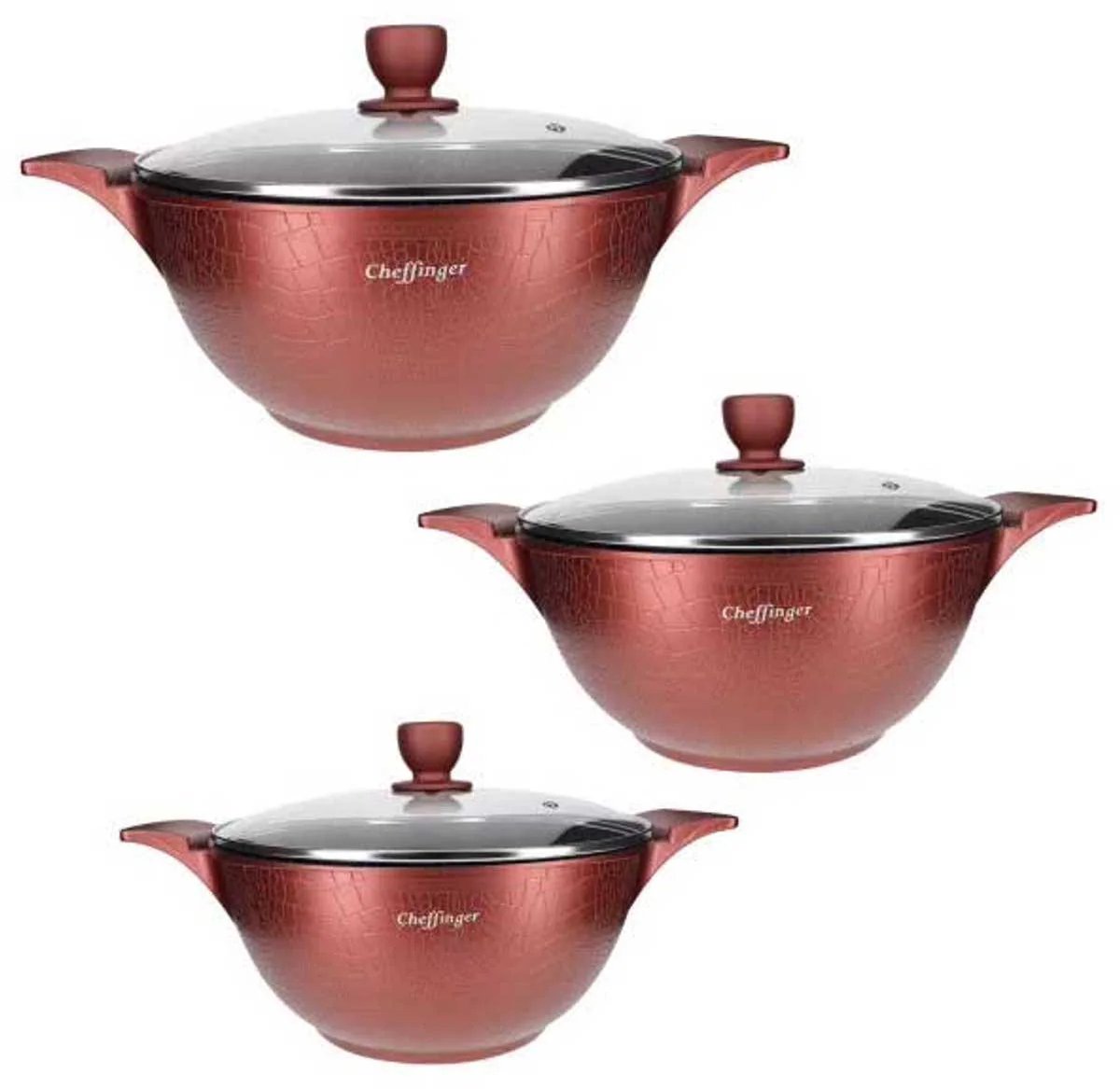 Babij Cooking Pannenset - Crocodile Line - 6-delig - 20, 24 & 28cm - Burgundy