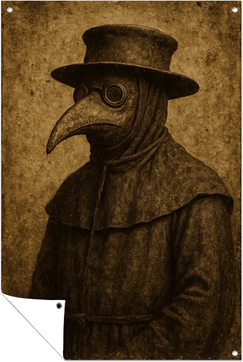 Pestdokter in mantel – buiten – Tuinposter – 70x105 cm