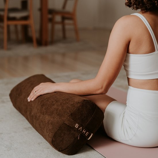 BAHE - Yoga Bolster - Yogakussen - Meditatiekussen - 70 x 24 cm - Corduroy Hoes Bruin Ribstof van Merkloos — afbeelding 4