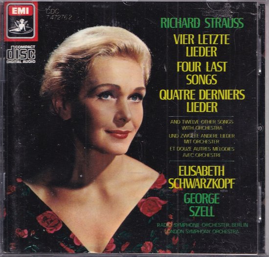 CD-hoes met Elisabeth Schwarzkopf met rode rozen, Richard Strauss - Vier Letzte Lieder.