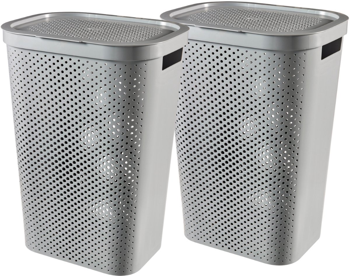 Curver Infinity Recycled Wasmand met deksel - 60L - 2 stuks - Grijs