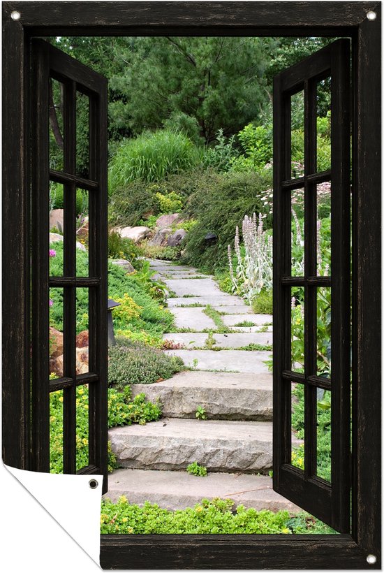 Pad tuinposter - Doorkijk - Tuin posters - Schutting - Balkon - Natuur - Decoratie buiten - Tuinposter 80x120 cm