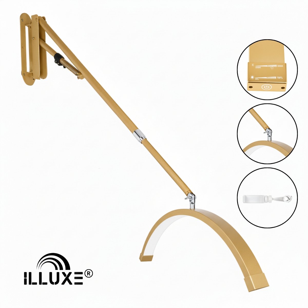 Illuxe IL18G - Half Moon Light- Muurlamp- Booglamp- Woonkamer Lamp- Salon Lamp- Wimper Lamp - Lash Lamp - Make Up Lamp - Moonlight Lamp - Tattoo Lamp - Behandel Lamp - Nagel Lamp - Barber Lamp - Goud