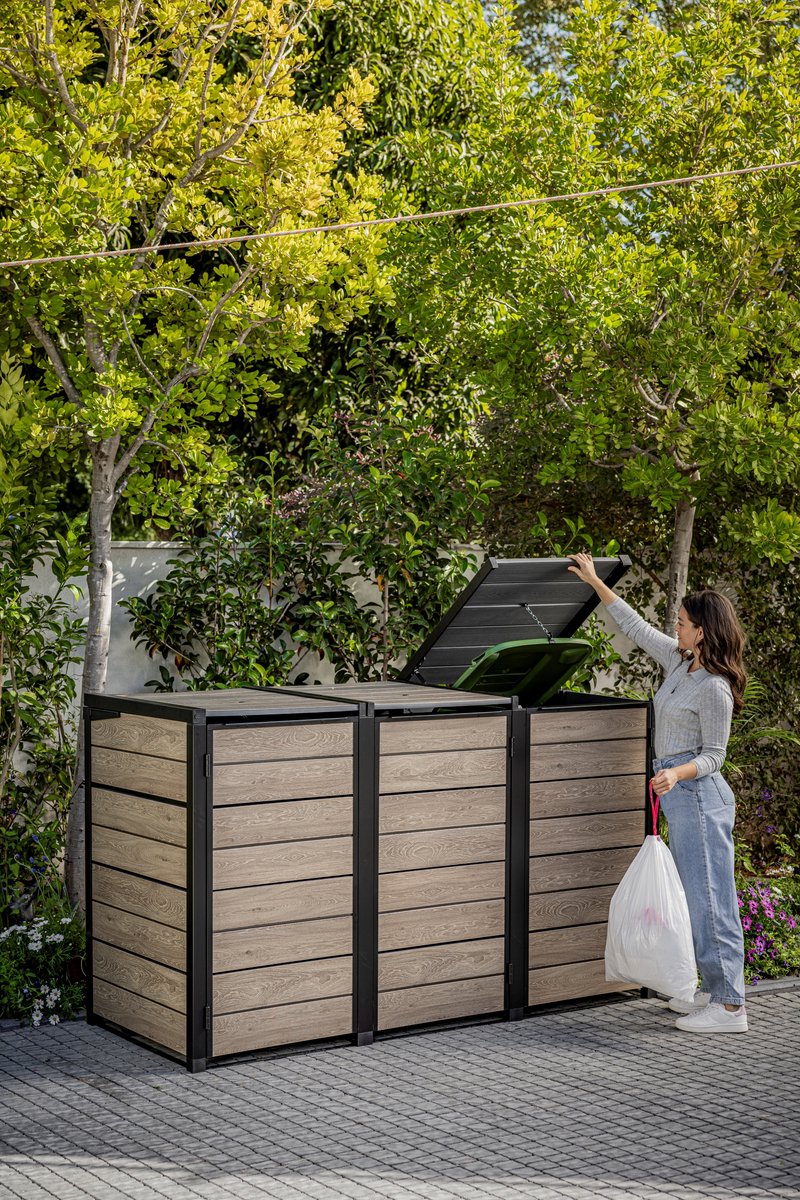 Keter Hide Away Containerberging - 3x 240L - Ashwood