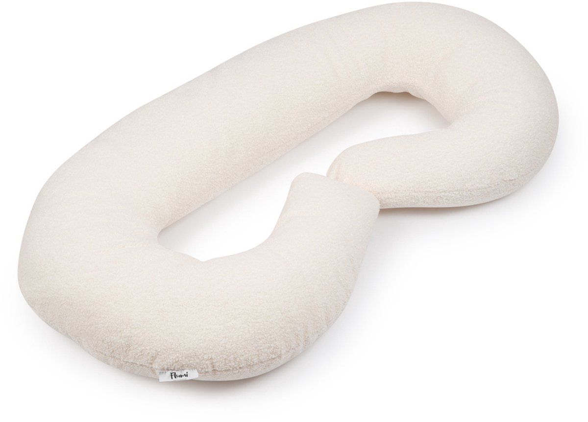 Flumi - Zwangerschapskussen C-vorm - teddy stof - multifunctioneel gebruik - geschikt voor slapen en voeden - lichtbeige