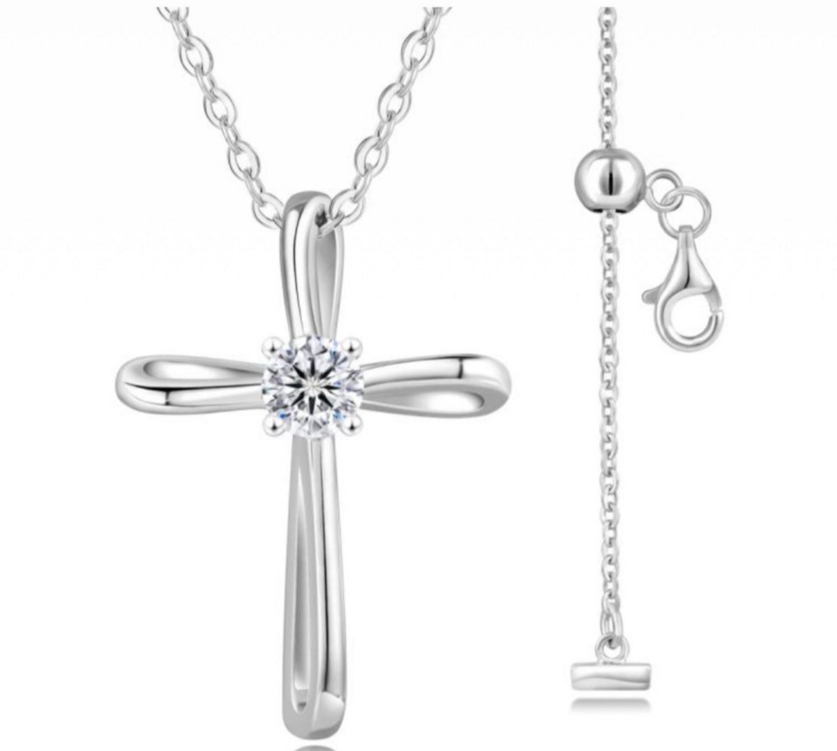 Selevie wit gouden Ketting met Kruis en Moissanite steen - Twist Cross luxe design - 0.3CT Moissanite round -