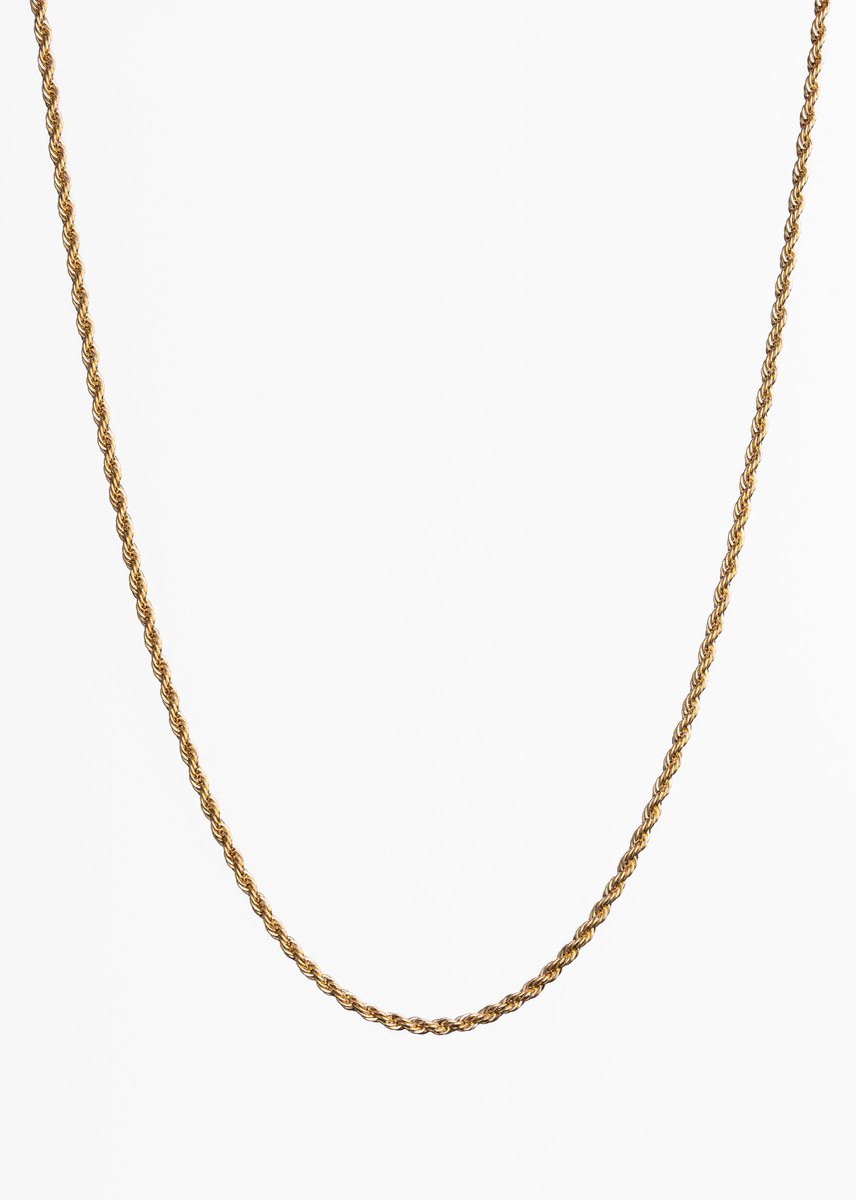 Unreal Elements Heren Rope Ketting - Goudkleurig - 3mm - RVS - Necklace Men - 50 cm - Cadeau voor Mannen