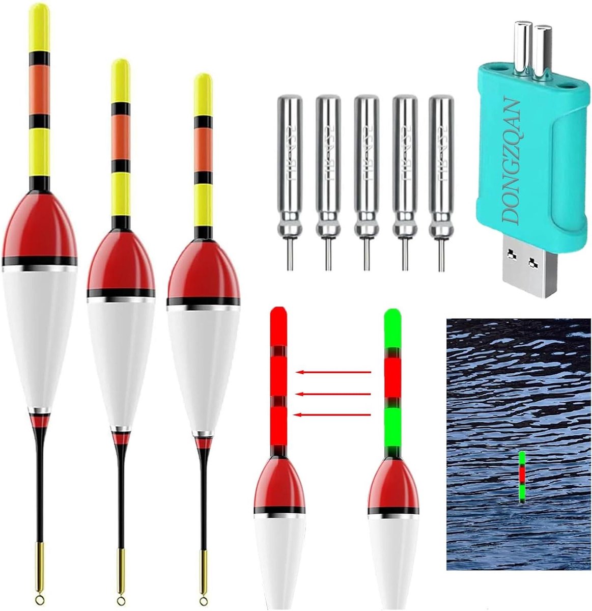 Provento- vissers dobbers - LED verlichting - beetmelder - vis dobberset - 3 stuks - vishaakjes - drijfhulp - zwaartekrachtsensor - visuitrusting - lichtgevend