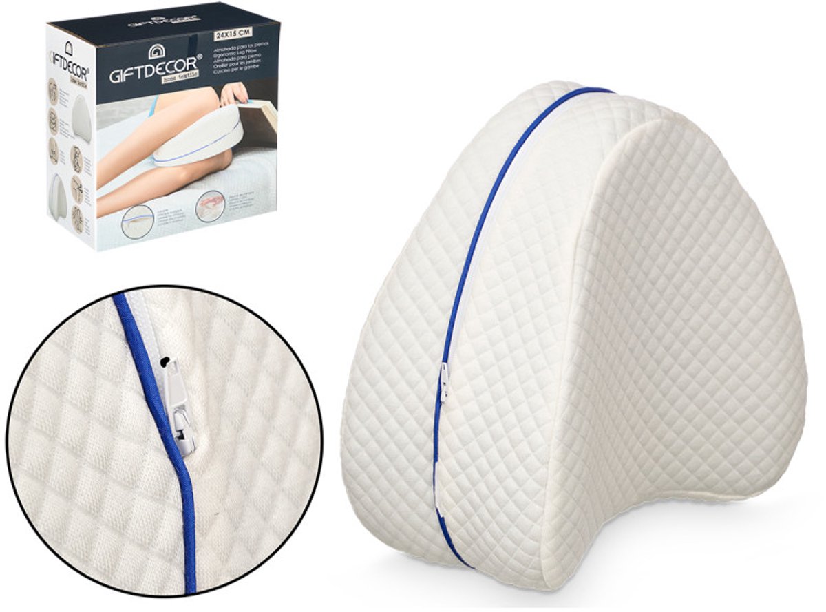 Orthopedisch Kniekussen voor Zijslapers - Ergonomisch Beenkussen voor in Bed - Ondersteunt Knieën Heupen en Rug - Houdingscorrectie bij Artrose en Heupklachten - Traagschuim Kniekussen - Wit