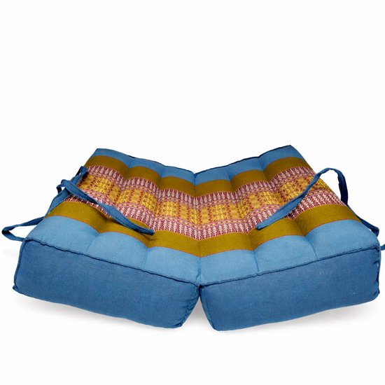 Opvouwbaar meditatiekussen - Thaise stijl - blauwgroen - katoen & kapok - comfortabel zitkussen voor meditatie, yoga & mindfulness - handgemaakt — afbeelding 2