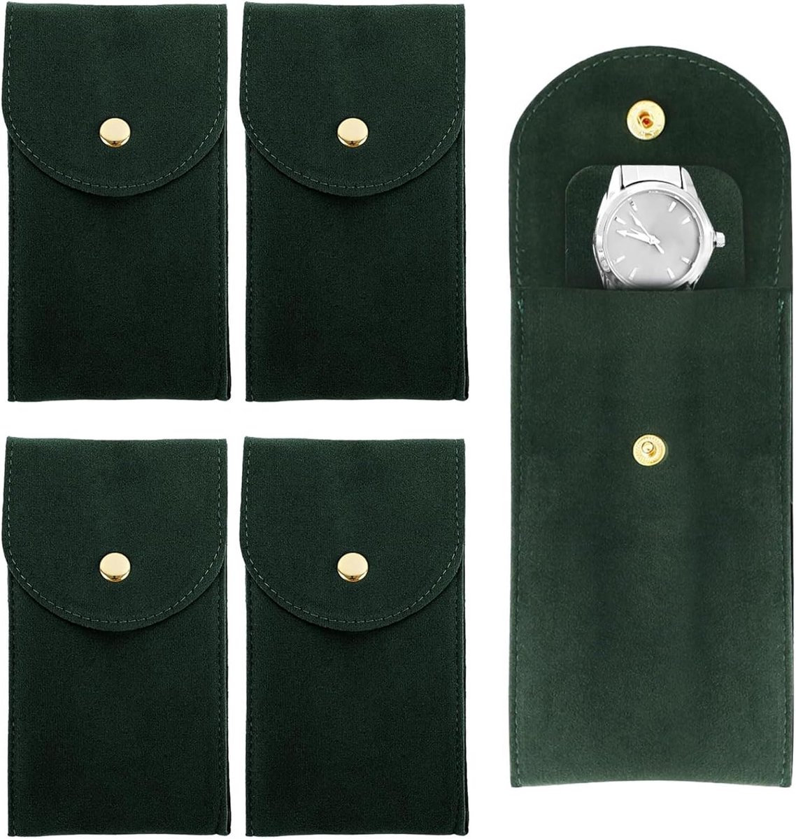 5 Piece Travel Alarm Clock - Portable Watch Bag - Push Button Watch Storage Bag - Rugged Outdoor Travel Watch Jewelry Box - Donkergroen - Reisaccessoires