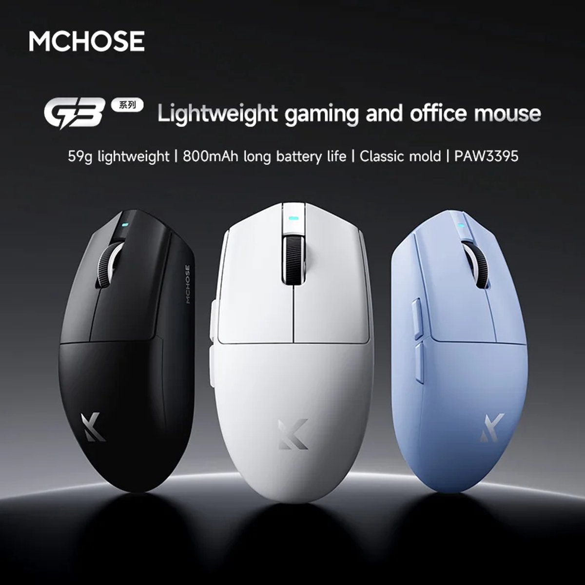 MCHOSE G3 V2 - Gaming Muis - PAW 3311 Sensor - TTC Silver Switch - 1K Bedraad + 1K Draadloos - 3 Modi - 800mAh - Zwart thumbnail 2