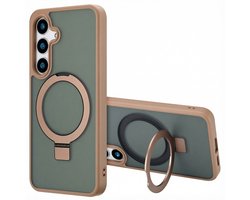 Accezz Hoesje - Geschikt voor Samsung Galaxy S24 Plus - Ring Stand Backcover met Magnetische Ring - Bruin