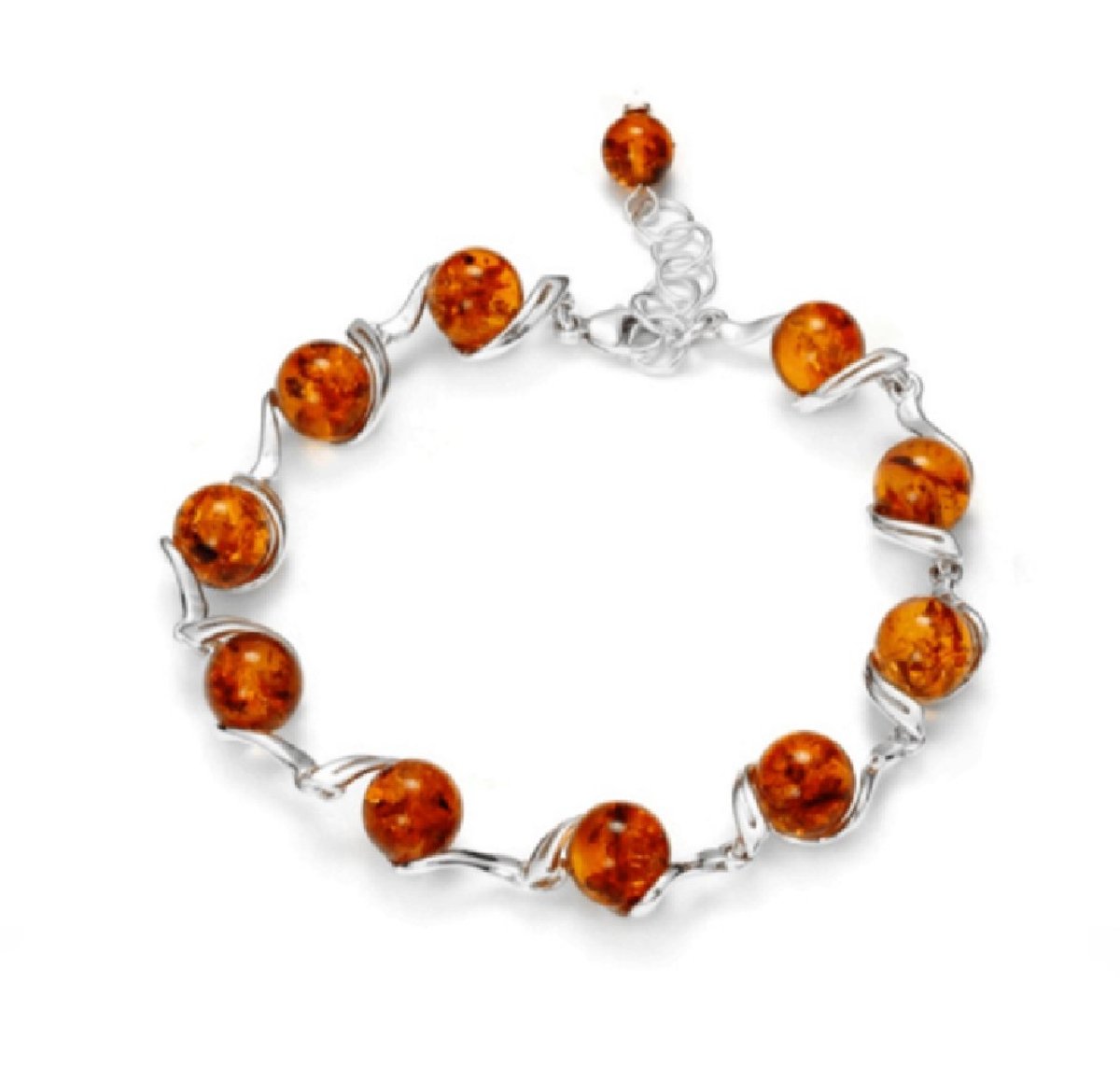 La Rosa Princesa Barnsteen Armband Zilver Bolletjes Dames Gerhodineerd - Amber Celeste Bruin Cognac