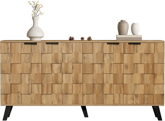 Dressoir - 160,5x35,5x78 cm - Modern Dressoir Met 4 Deuren - Verstelbare Legplanken - Spaanplaat - Houtkleur