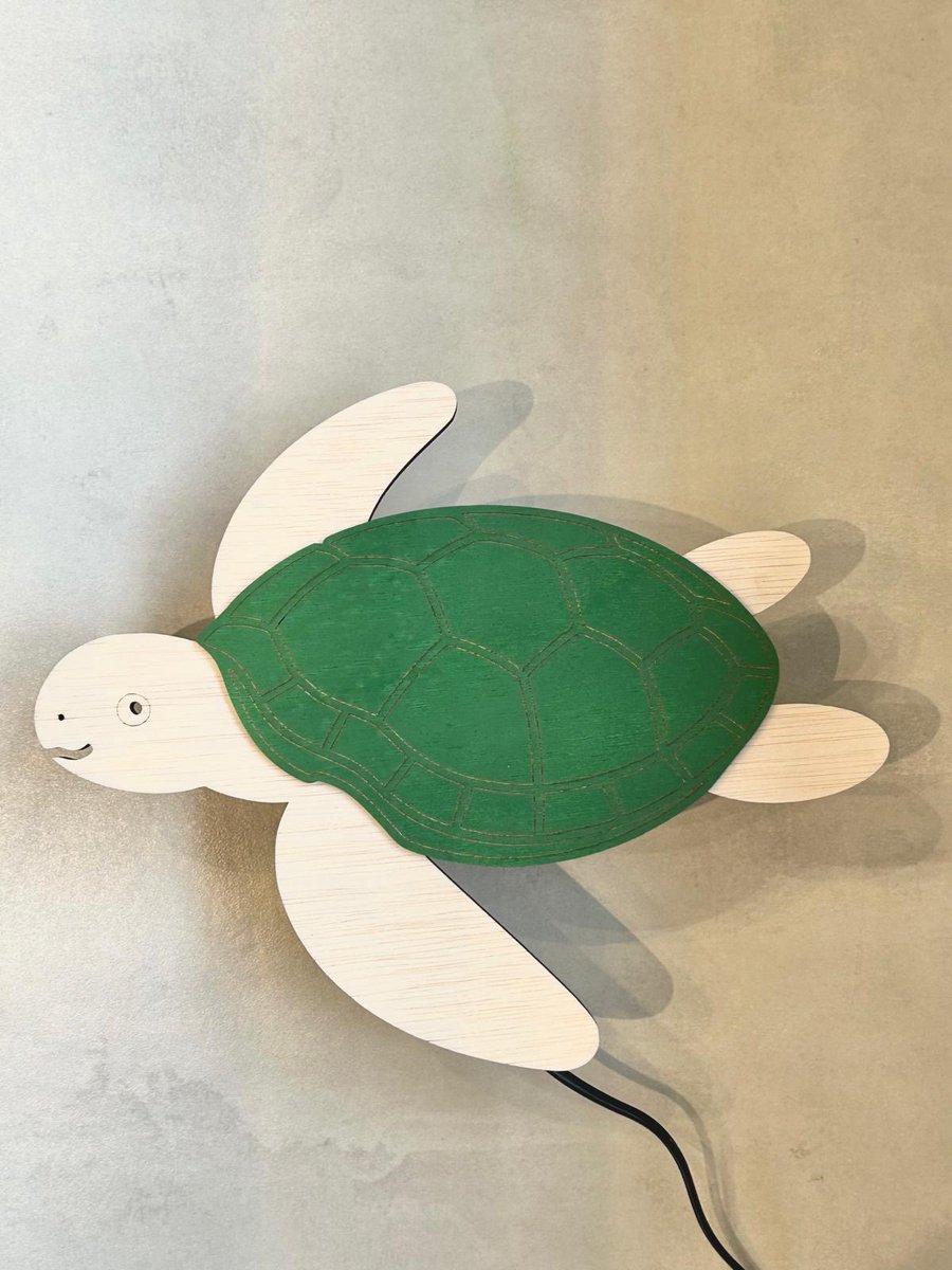 Houten wandlamp kinderkamer - Schildpad - wandlamp schildpad - Blank hout - Groen - Schildpadje- Lampje schildpadje - nachtlamp - Nachtlampje kinderkamer - leeslampje - Babykamer - kinderkamer - slaapkamer