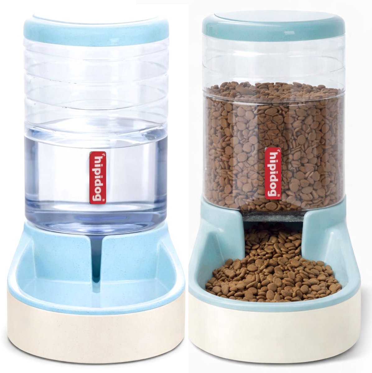 HIPI DOG® Set van 2 Voer- & Waterdispensers - Blauw - 2.1KG Voer - 3.8L Water - Voerbak - Voerbak - Automatische Dieren watervoerder - Kat & Hond - Waterbak - Huisdier - Waterdispenser - Waterdispensers - Drinkbak - Waterbakken