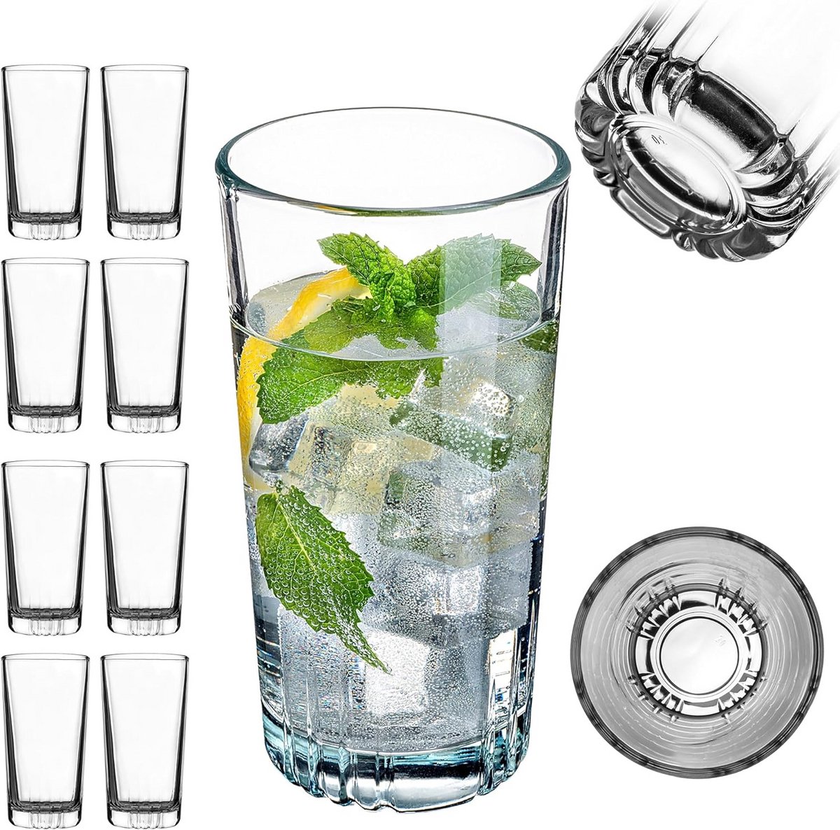 Longdrinkglazen Set van 8 - 345 ml Glazen voor Water, Sap en Cocktails