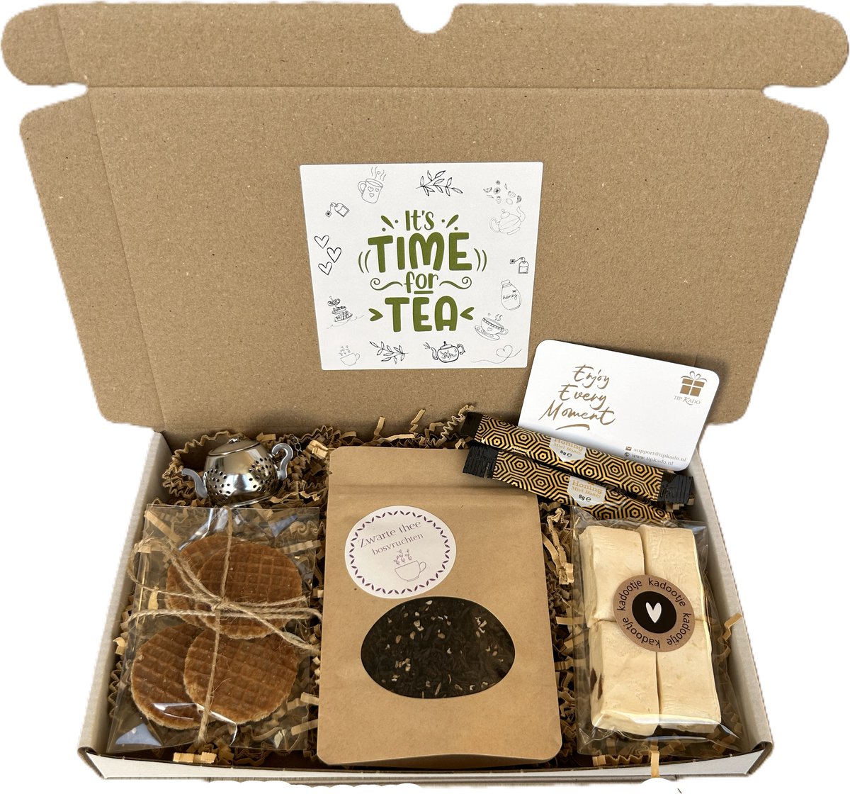 Thee brievenbus cadeau Zwarte thee Bosvruchten - thee - honing - noga - stroopwafels