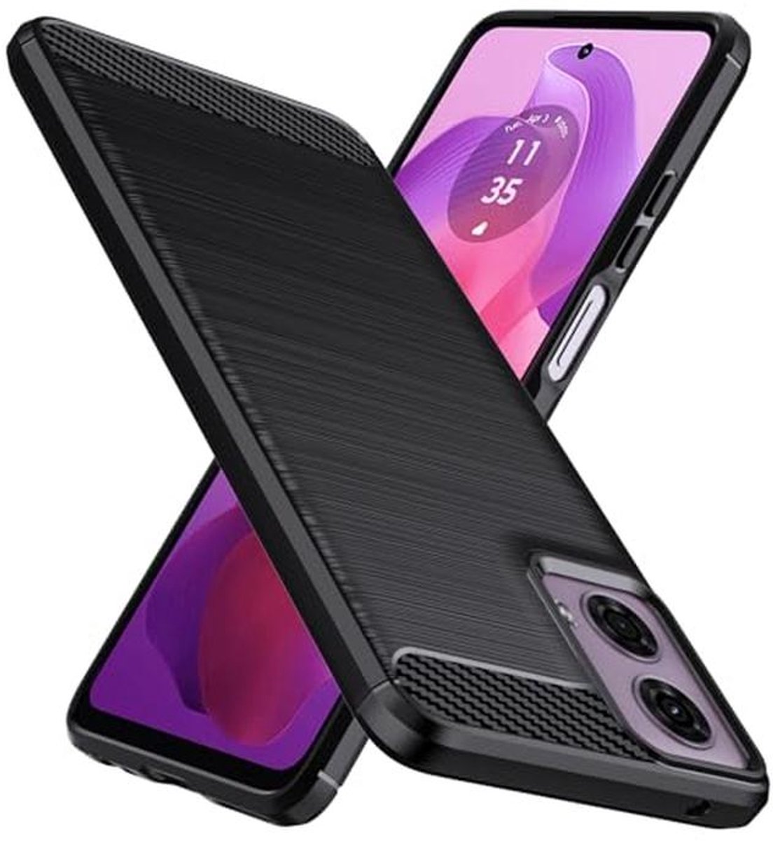 Shockproof Phone Case voor Moto E14/G24/G04/G04s - TPU met Carbon Fiber Textuur