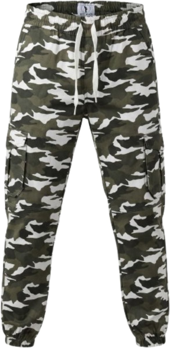 Hitman Cargo Broek Heren - Joggingbroek Heren - Trainingsbroek Heren - Sportbroek Heren - Katoen - Diepe Zakken - Camouflage - Maat L